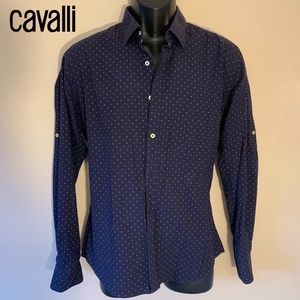 Cavalli Polka Dot LOng Sleeve Shirt 15.5 neck slim fit Made in Italy